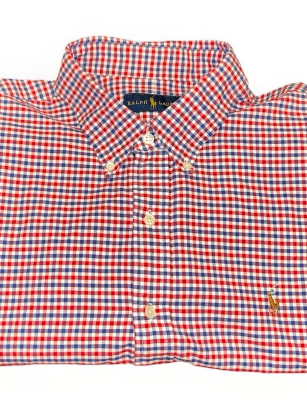 Ralph Lauren Gingham Button Up Shirt Men's Size 2XL 100% Cotton Red/White/Blue